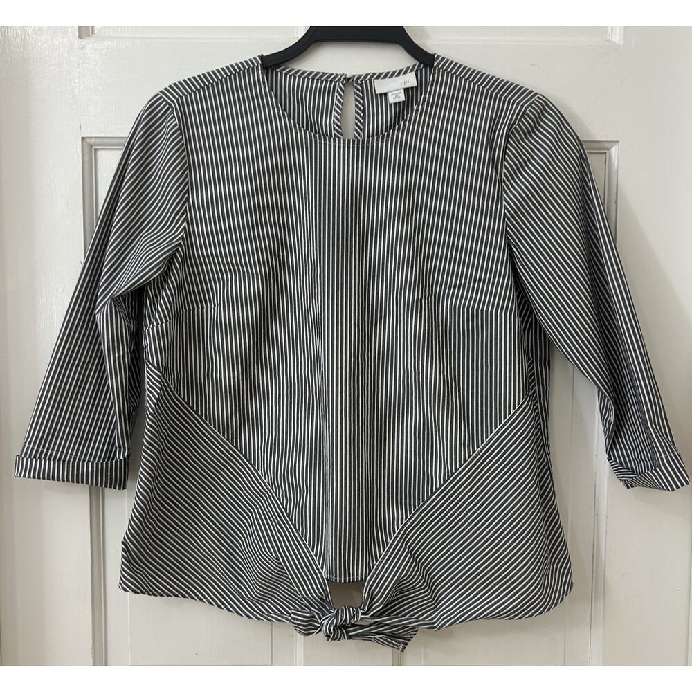 J.Jill Petite XS Top 3/4 Sleeve Boxy Minimalist Tie Stretch Striped Cotton Blend